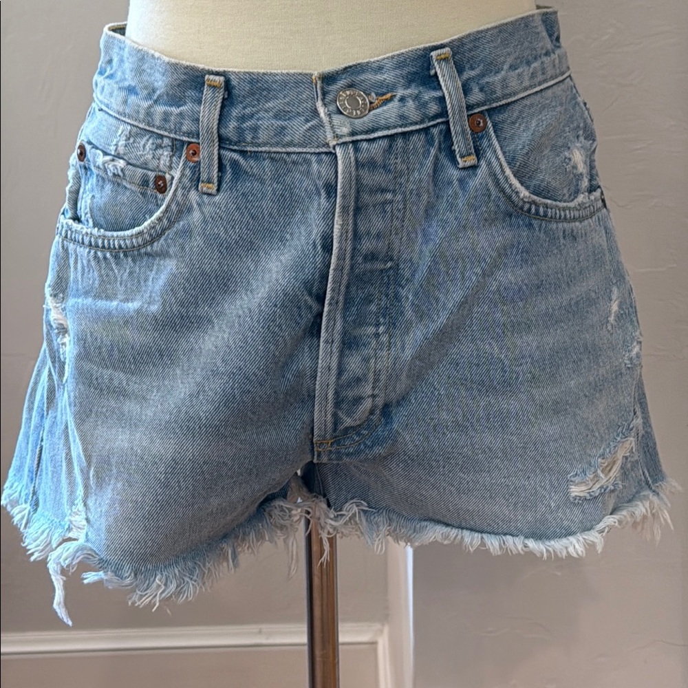 Agolde Blue Jean Shorts High-Waisted Distressed